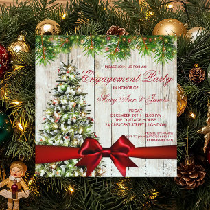 Christmas Engagement Party Tree, Lights & Ribbon Invitation