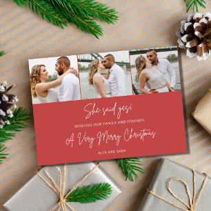 Christmas Engagement Three Photo Holiday Card