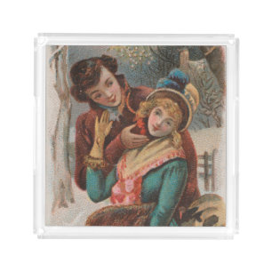 Christmas, England-Vintage Victorian Era Ad, 1980 Acrylic Tray