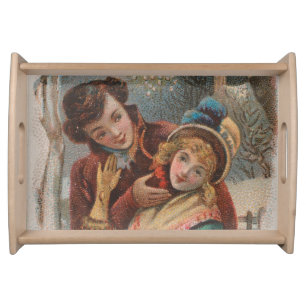 Christmas, England-Vintage Victorian Era Ad, 1980 Serving Tray