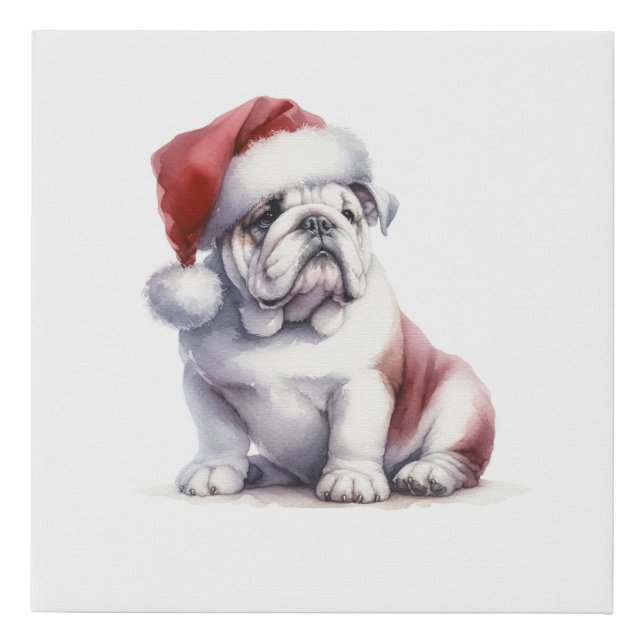 Christmas English Bull Dog Santa Hat  Faux Canvas Print (Front)