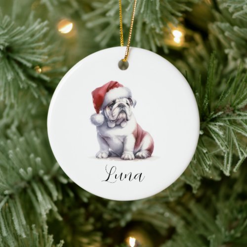 Christmas English Bull Dog Santa Hat Ornament