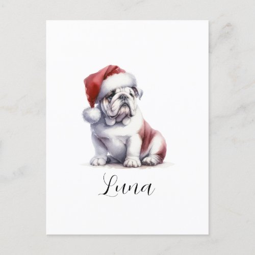 Christmas English Bull Dog Santa Hat  Postcard