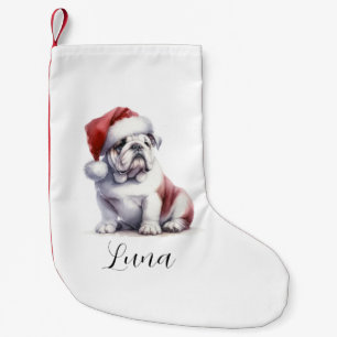 Christmas English Bull Dog Santa Hat Small Christmas Stocking