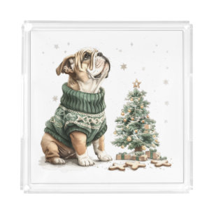 Christmas English Bulldog Christmas Tree Acrylic Tray