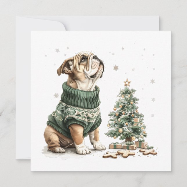 Christmas English Bulldog Christmas Tree Holiday Card (Front)