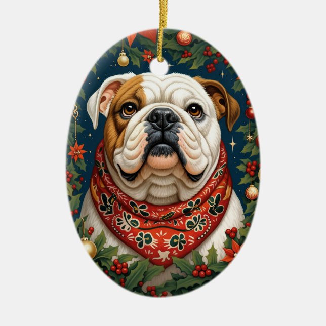 Christmas English Bulldog Dog Ceramic Ornament (Front)