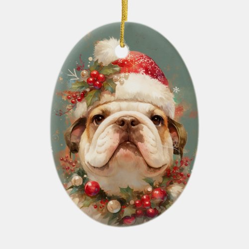 Christmas English Bulldog Dog Ceramic Ornament