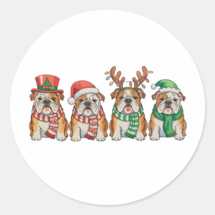Christmas English Bulldog Dog Santa Hat Reindeer Classic Round Sticker