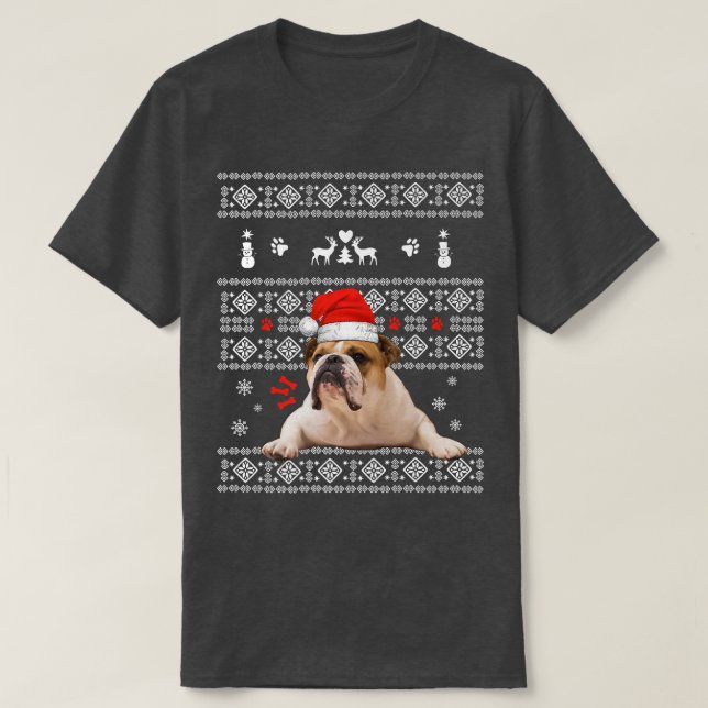 Christmas English Bulldog In Santa Hat Xmas Ugly S T-Shirt (Design Front)