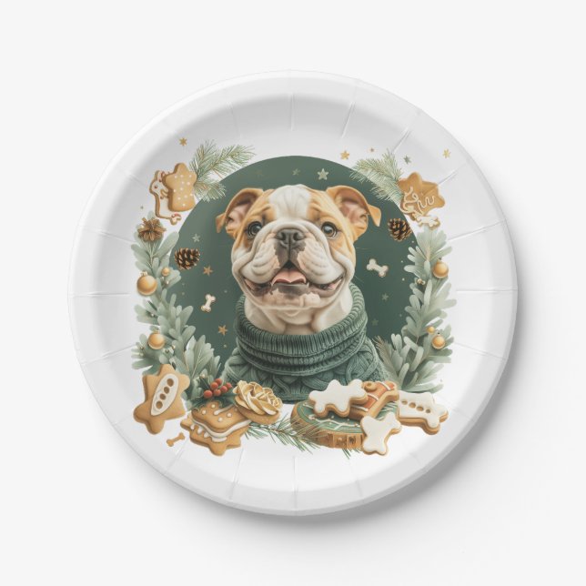 Christmas English Bulldog Paper Plates (Front)