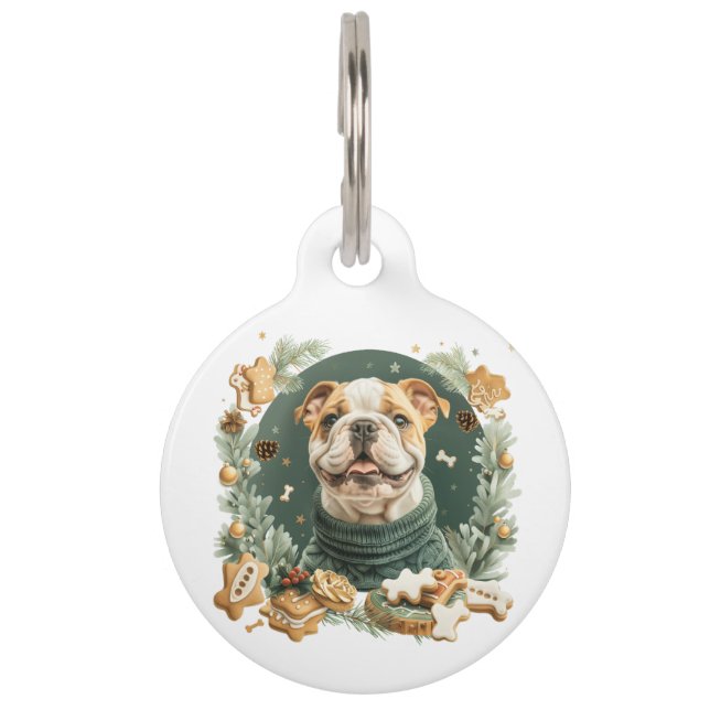 Christmas English Bulldog Pet ID Tag (Front)
