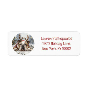 Christmas English Bulldog Reindeer Label