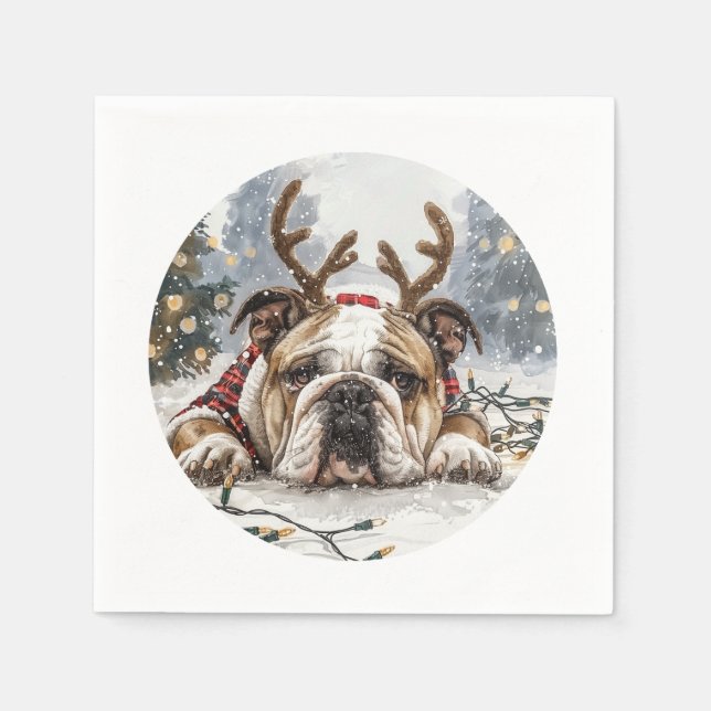 Christmas English Bulldog Reindeer Napkins (Front)