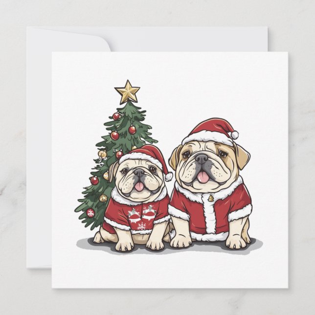 Christmas English Bulldog Santa Hats Holiday Card (Front)