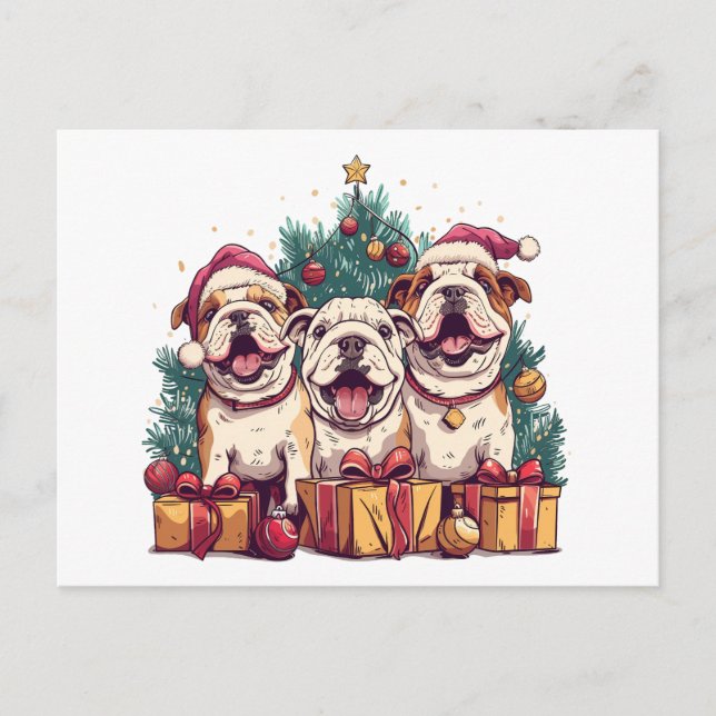 Christmas English Bulldog Santa Hats Holiday Postcard (Front)