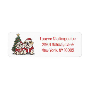 Christmas English Bulldog Santa Hats Label