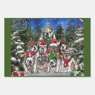 Christmas English Bulldog Tree Wrapping Paper Sheets