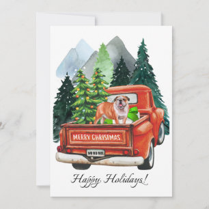 Christmas English Bulldog & Vintage Truck Watercol Holiday Card