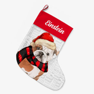 Christmas English Bulldog with Dog's Name Large Christmas Stocking