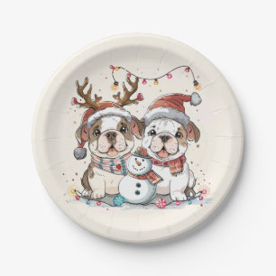 Christmas English Bulldogs Paper Plates