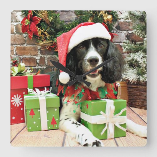 Christmas _ English Springer Spaniel _ Lucy Square Wall Clock