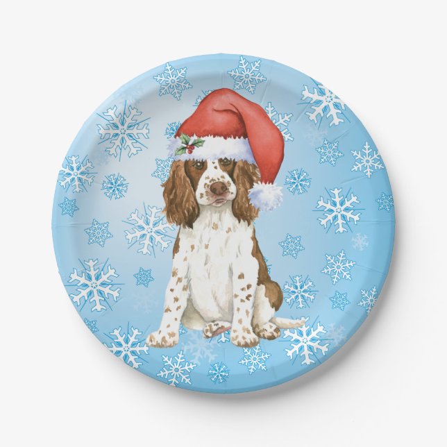 Christmas English Springer Spaniel Paper Plate (Front)