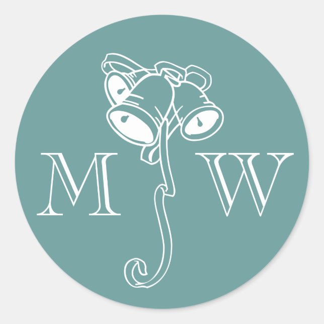 Christmas envelope sealers with bell monogram classic round sticker (Front)