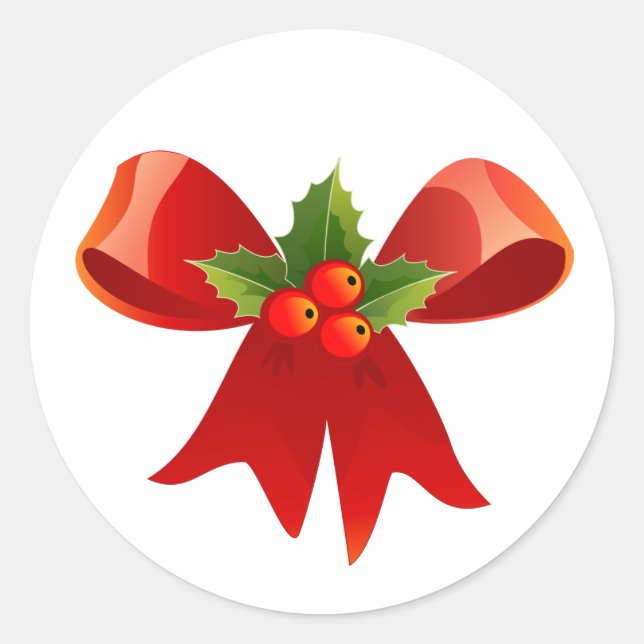 Christmas Envelope Seals Stickers Red Ribbon Holly (Front)