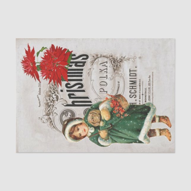 Christmas Ephemera Ad Cute girl Puppy Decoupage Tissue Paper (Front)