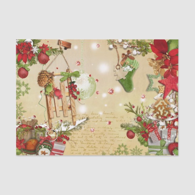 Christmas Ephemera Poinsettia Ornament Decoupage   Tissue Paper (Front)