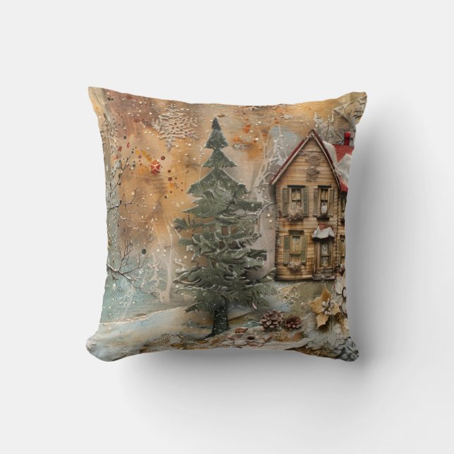 Christmas Ephemera Throw Pillow (Front)