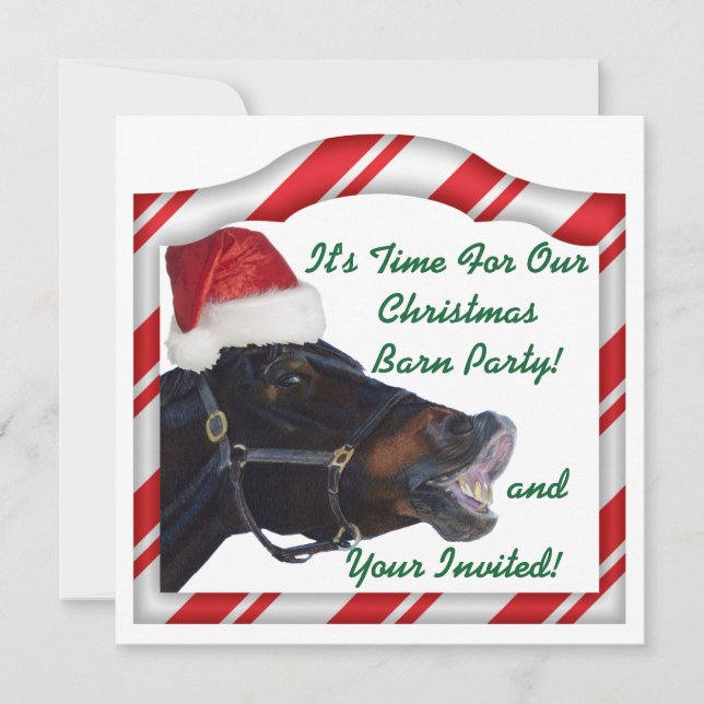 Christmas Equestrian Horse Pony Barn Party Invitation (Front)