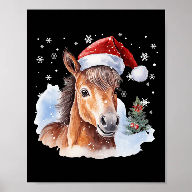Christmas Equestrian Horse Santa Hat Animal Equest Poster | Zazzle