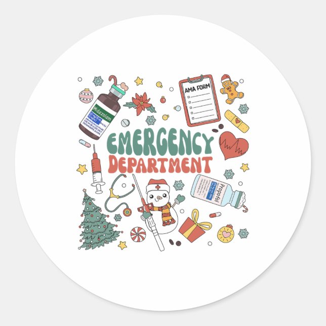 Christmas ER Nurse Shirt Women Emergency Departmen Classic Round Sticker (Front)