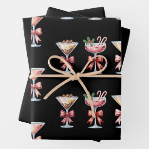 Christmas Espresso Martini Candy Cane Bow Holiday Wrapping Paper Sheets