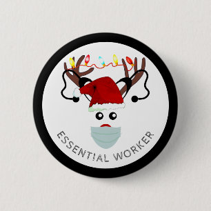 Christmas Essential Worker Reindeer In Face Mask Button