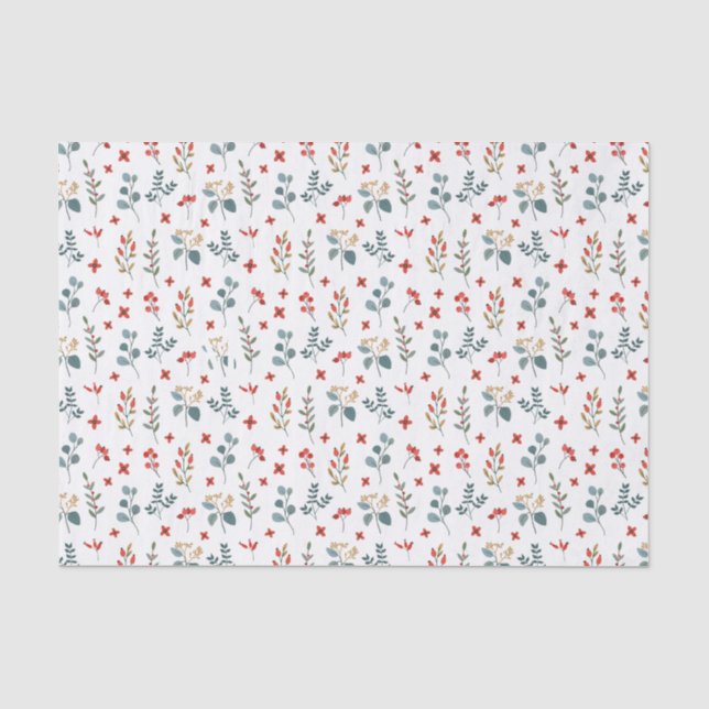 Christmas Eucalyptus Berry Foliage Floral Tissue Paper (Front)