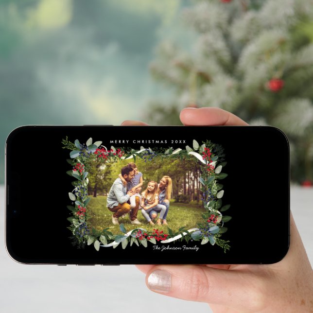 Christmas Eucalyptus Juniper Berry Photo Holiday Card (Front Digital)