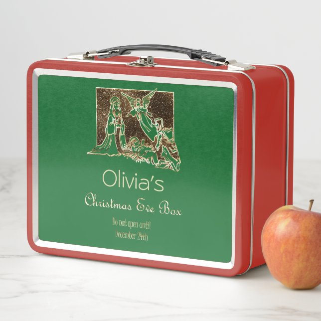 Christmas Eve Box Nativity Scene Red Green Gold (In Situ)