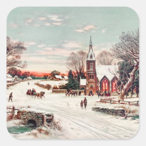 Christmas Eve by Hoover  Son Painting Holiday Square Sticker