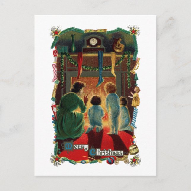 Christmas Eve By the Fire Holiday Postcard (Front)