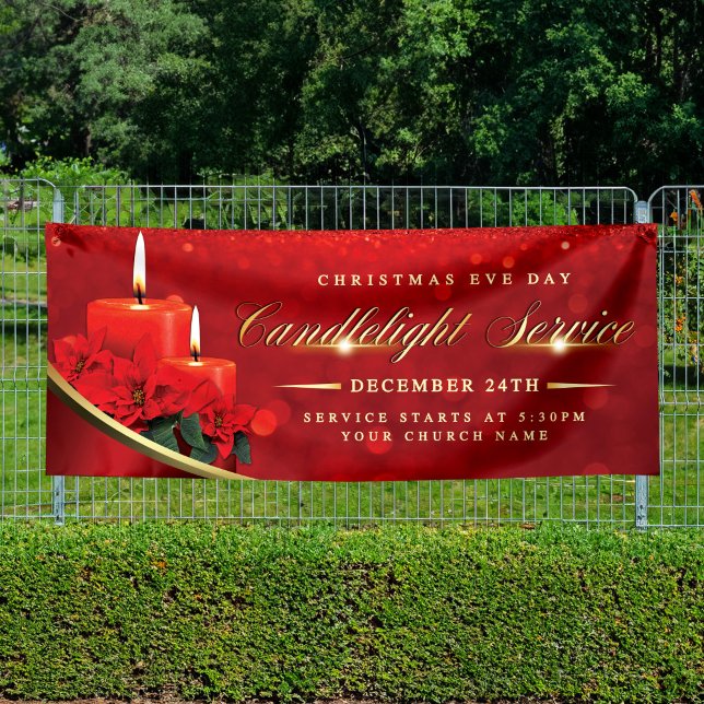 Christmas Eve Candlelight Poinsettia Red Church Banner (Creator Uploaded)