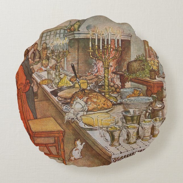 Christmas Eve Carl Larsson 1904 Round Pillow (Back)