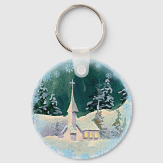 CHRISTMAS EVE CHURCH by SHARON SHARPE Keychain