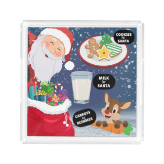 Christmas Eve Cookies and Milk plate, Santa snacks Acrylic Tray