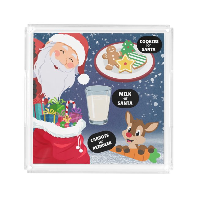 Christmas Eve Cookies and Milk plate, Santa snacks Acrylic Tray (Front)