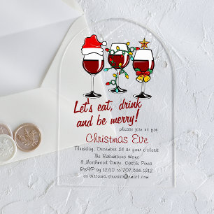 Christmas Eve Dinner Cocktails Wine Glasses Acrylic Invitations