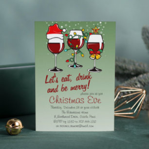 Christmas Eve Dinner Drinks and Wine Glasses Invitation