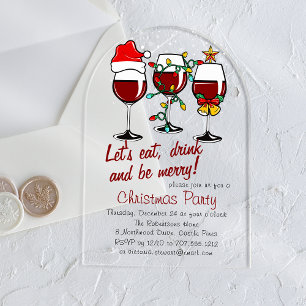 Christmas Eve Dinner Drinks Wine Glasses Arch Acrylic Invitations